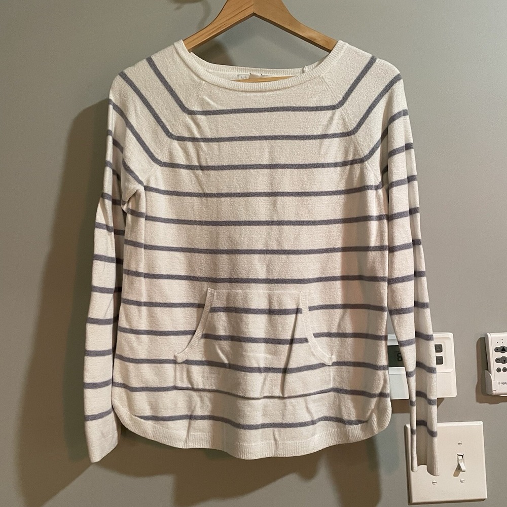 Barefoot Dreams Sweater Kangaroo Pocket Nautical Striped Pullover Womens Small‎